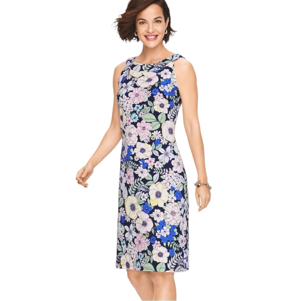 NWT Talbots Spring Floral Shift Dress Medium Boatneck Sleeveless Cotton Garden